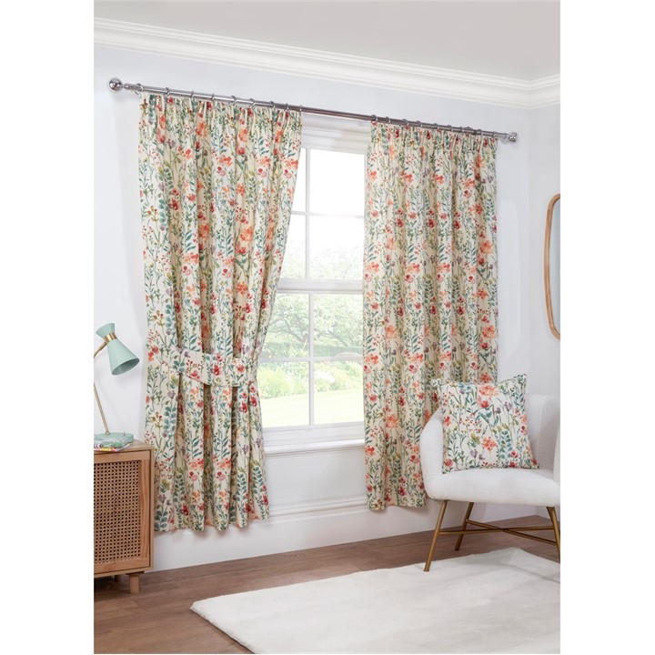 Sundour Unisex Multi Amaryllis Floral Pencil Pleat Curtains 66X54 In