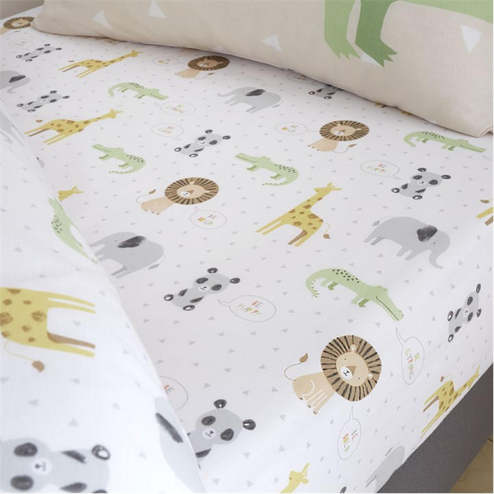 Catherine Lansfield Beige Roarsome Animals Fitted Sheet - Junior