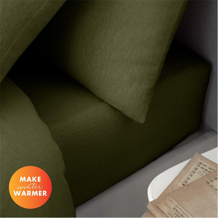Catherine Lansfield Unisex Green Brushed Cotton Fitted Sheet Superking
