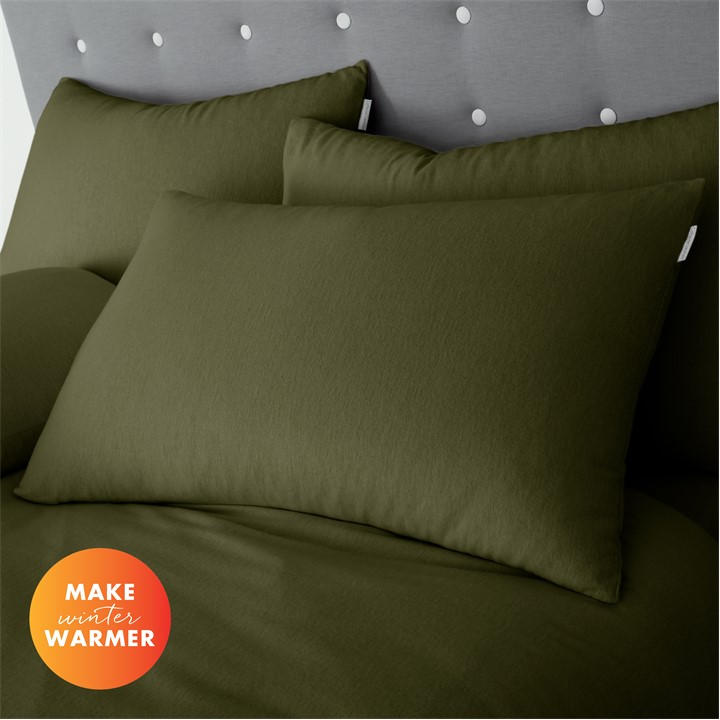 Catherine Lansfield Unisex Green Brushed Cotton Pillow Case Pair Standard