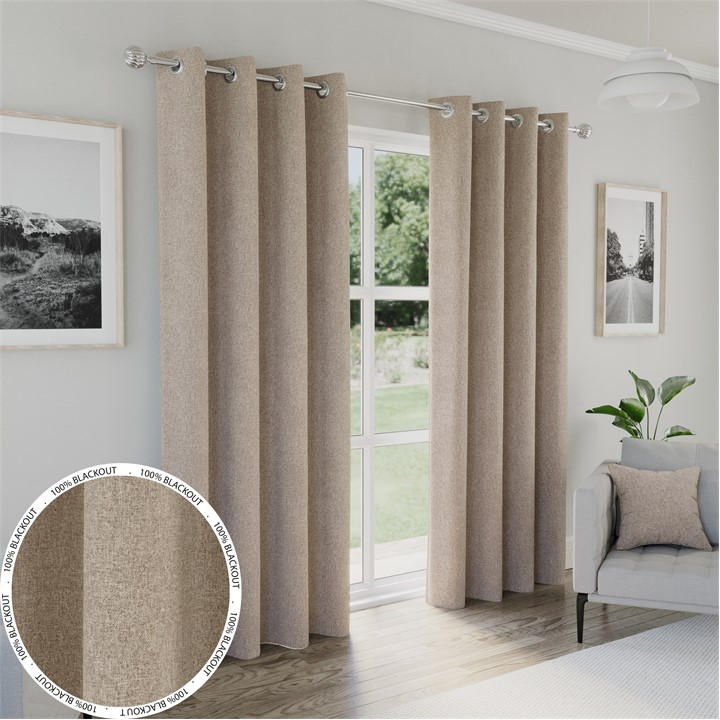 ENHANCED LIVING AUSTIN NATURAL 100% BLACKOUT EYELET CURTAINS