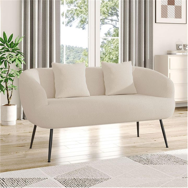 Kabinet UK White Teddy Fabric Loveseat with Metal Legs