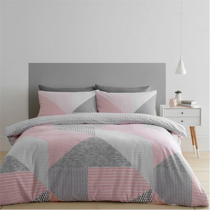 Catherine Lansfield Unisex Pink Larsson Geo Reversible Duvet Cover Set King