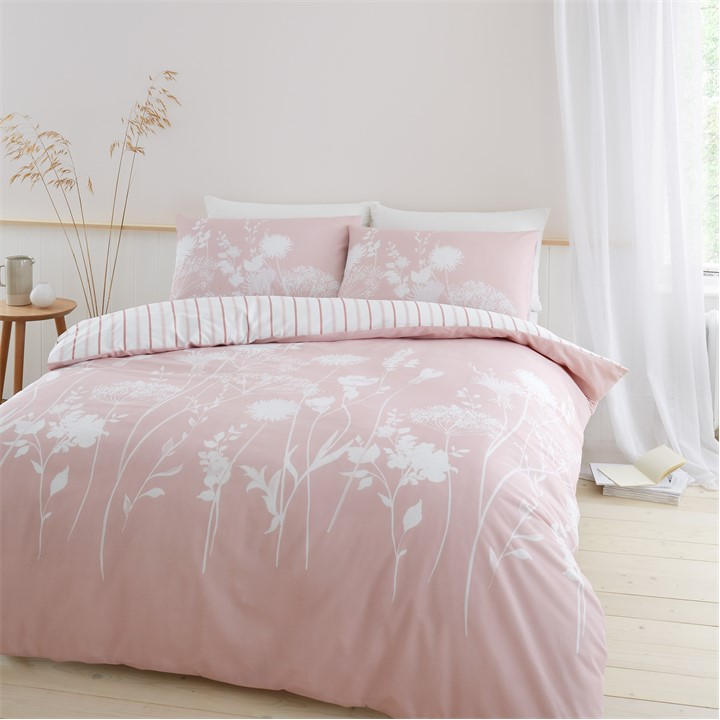 Catherine Lansfield Unisex Pink Meadowsweet Floral Reversible Duvet Cover Set Single