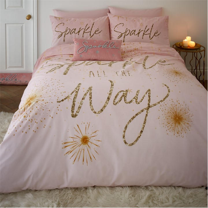 Catherine Lansfield Unisex Pink Christmas Sparkle Reversible Duvet Cover Set King