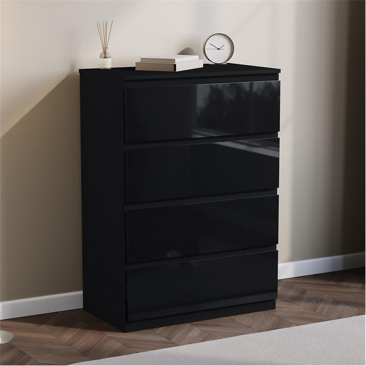 Lassic Unisex Black Glinton High Gloss 4 Drawer Chest