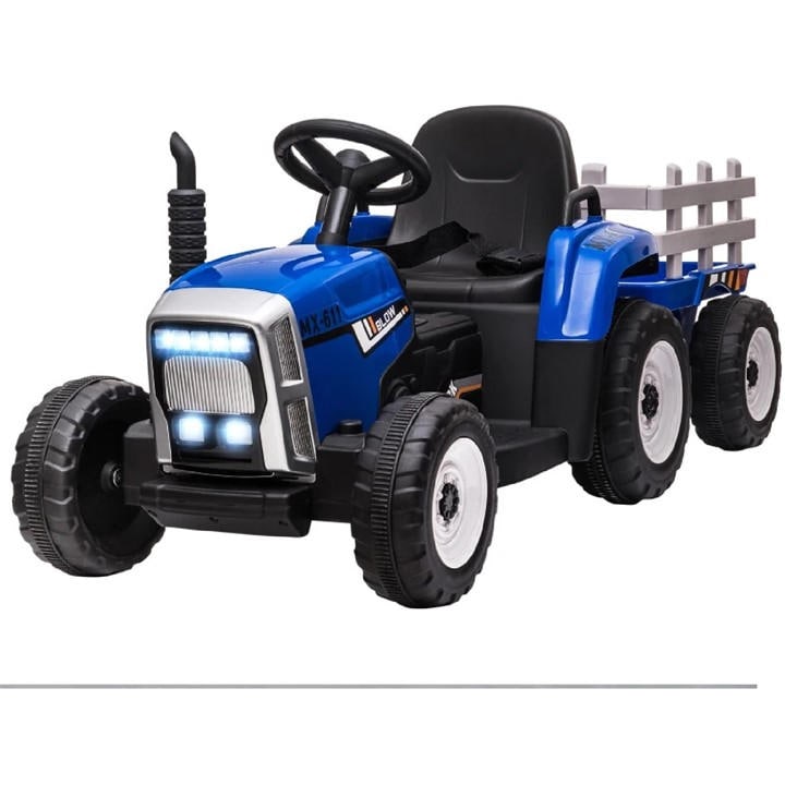 HOMCOM Battery Ride On Tractor With Trailer - Blue