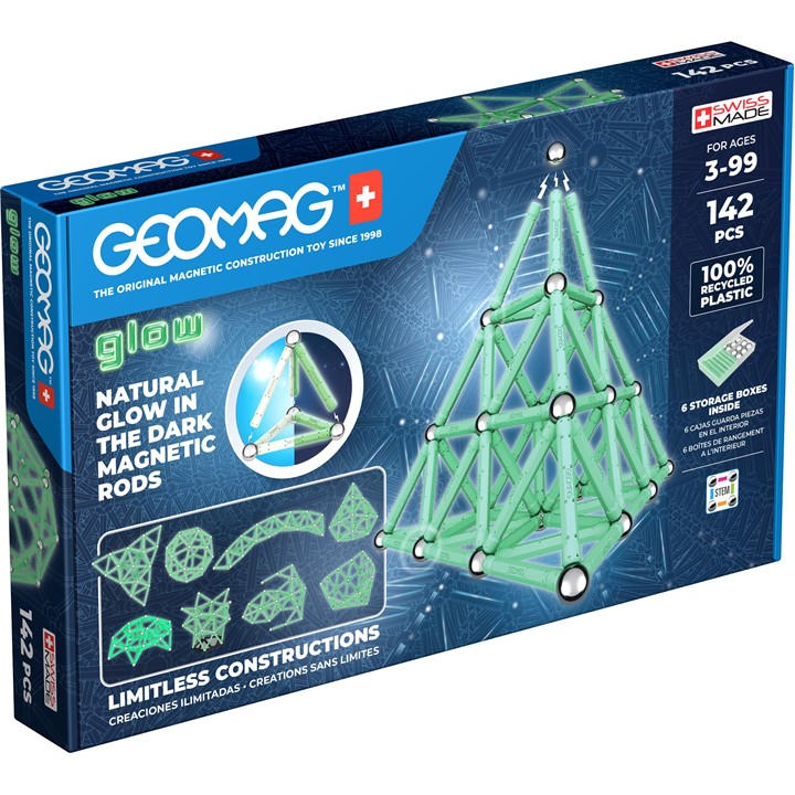 GEOMAG Classic Glow Magnetic Shapes - 142 Pieces - Multi