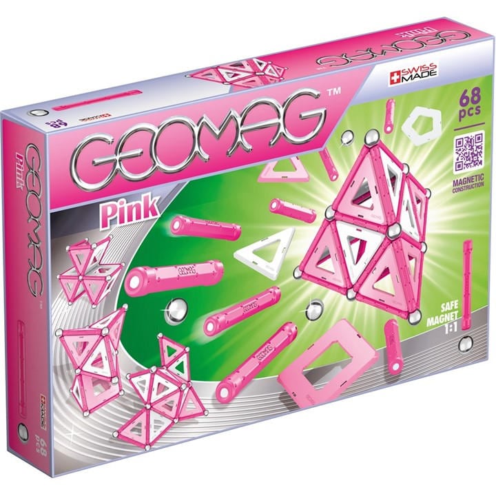 GEOMAG Kids Panel Pink Magnetic Shapes - 68 Pieces - Multi