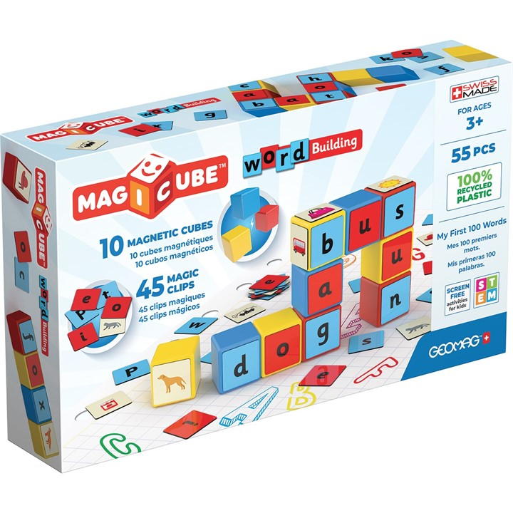 GEOMAG Magicube Magnetic Shapes Word Builder - 55 Pieces - Multi
