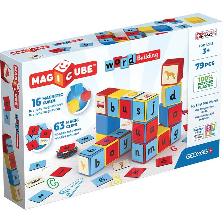GEOMAG Magicube Magnetic Shapes Word Builder - 79 Pieces - Multi