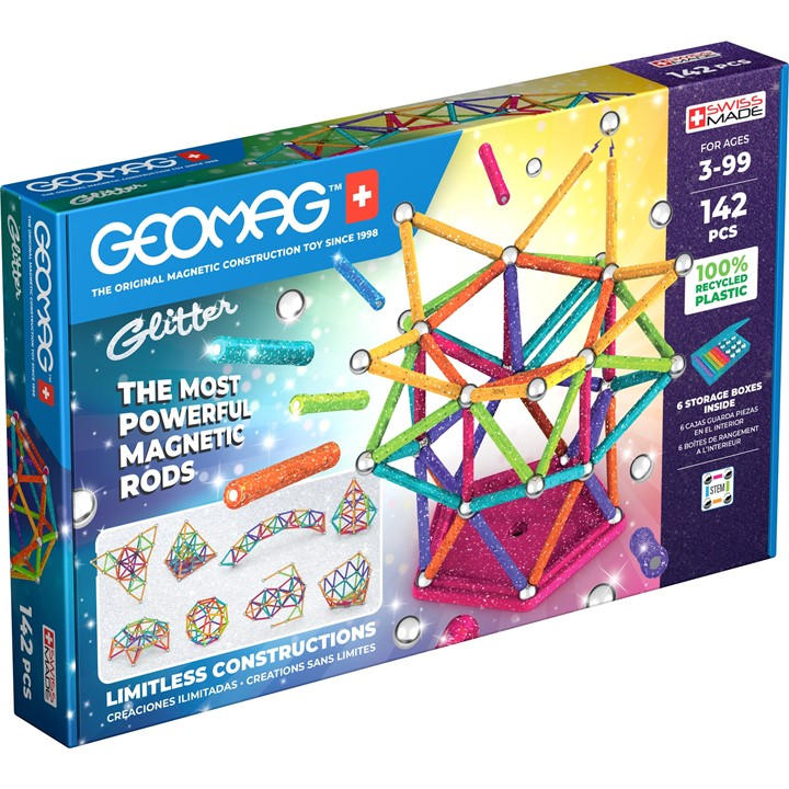 GEOMAG Classic Magnetic Glitter Panels - 142 Pieces - Multi