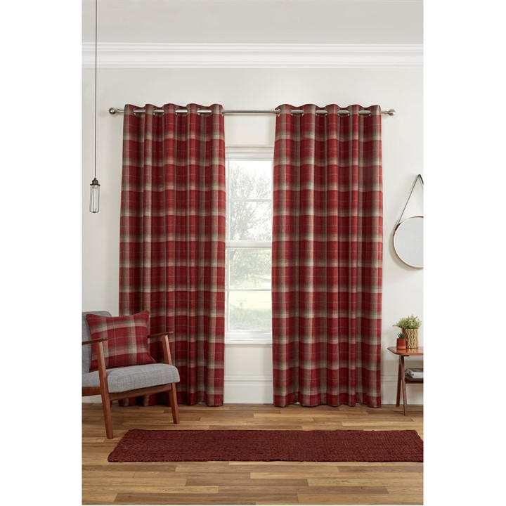 Sundour Unisex Red Carnoustie Tartan Eyelet Curtains 66X90 In