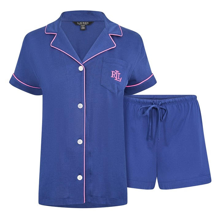 Dark Pink - Lauren by Ralph Lauren - Women's Notch Collar Short Sleeve Pyjama Set