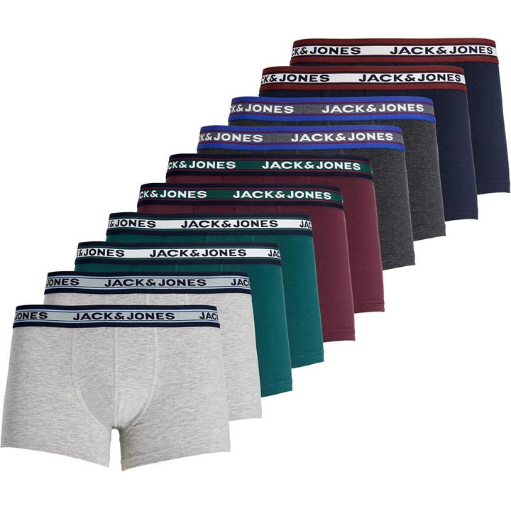 Jack And Jones Men's Multi Solid 10-Pack Boxer Trunks Large