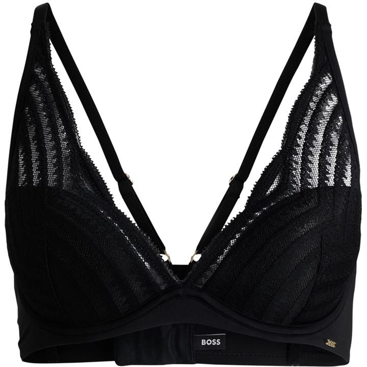 Hugo Boss Underwired Bra With Padded Cups And Lace Detailing In Black