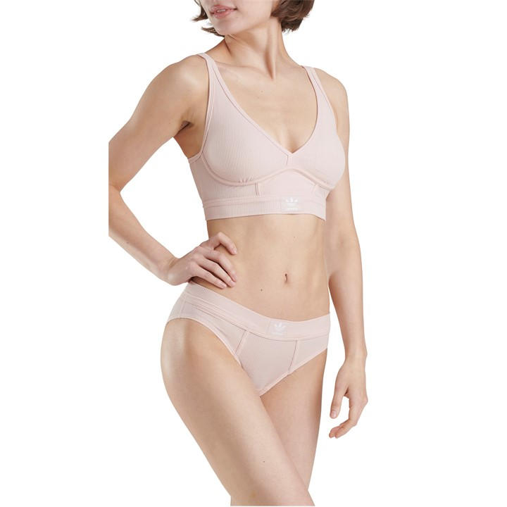 Adidas Originals Women's Pink Adicolor Contempo Rib 2-2 Bralette Large