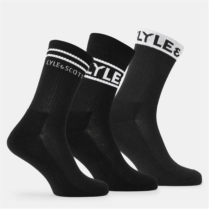 Lyle And Scott Men's Black 3-Pack Logo Socks Size 7