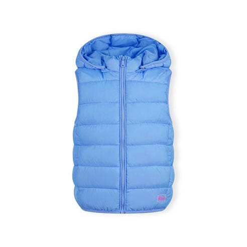 Minoti - Girls quilted gilet with full zip and detachable hood light blue