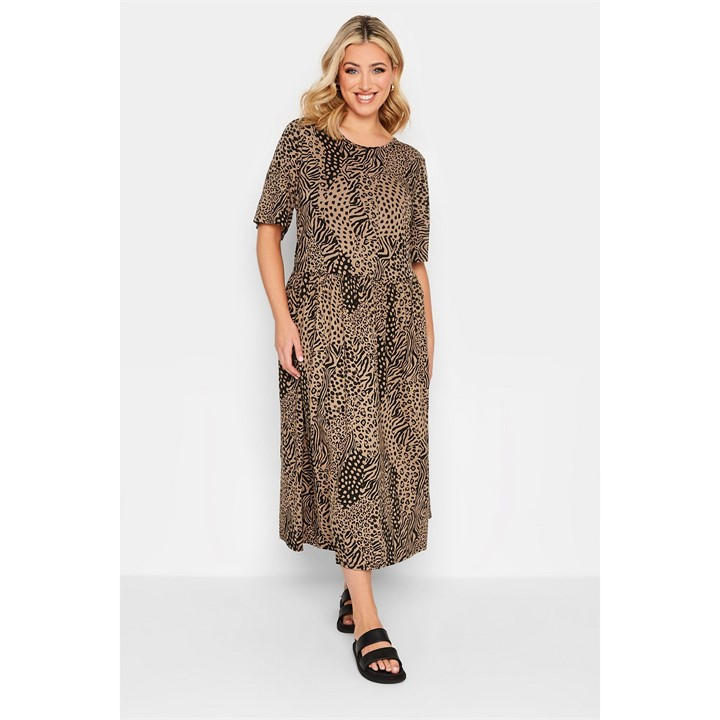 YOURS CURVE MIXED ANIMAL MIDI SMOCK DRESS