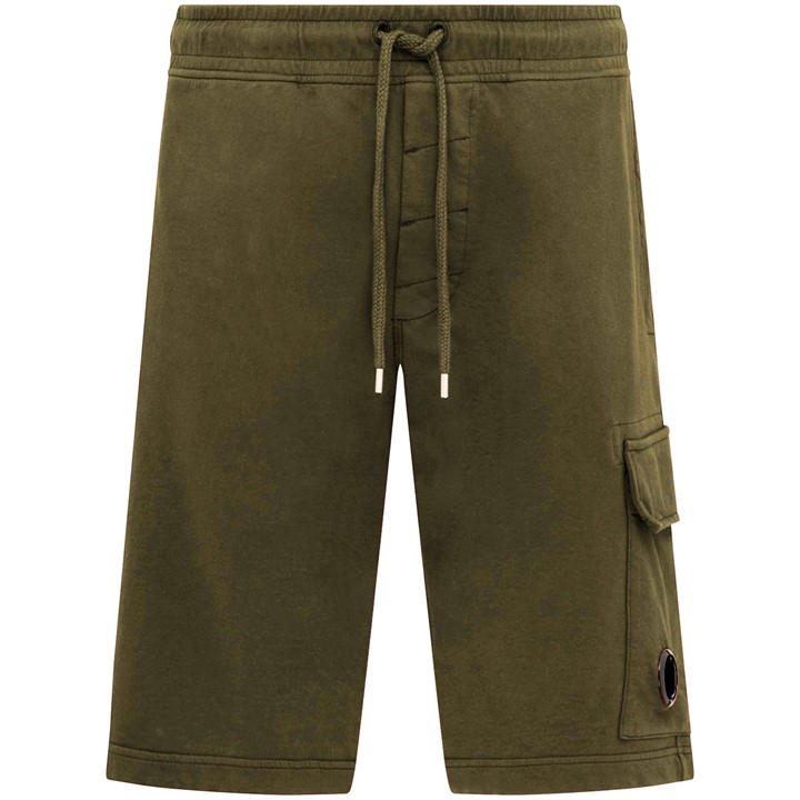 Cp Company Men's Green Micro Lens Fleece Shorts Extra Small