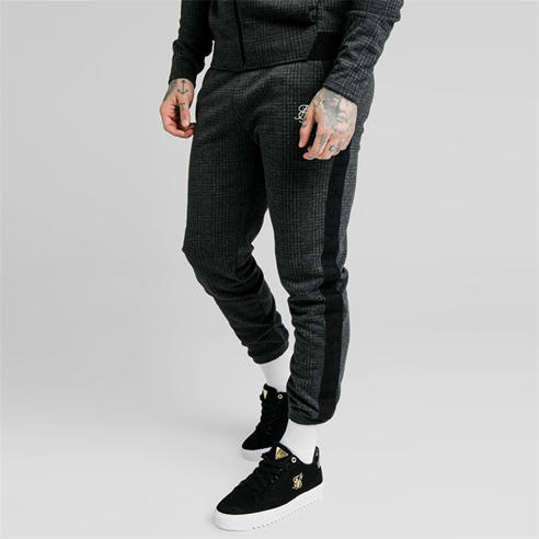 SikSilk - Tonal Check Closed Hem Fleece Joggers