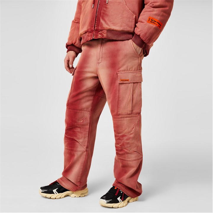 HERON PRESTON DISTRESSED CANVAS CARGO TROUSERS
