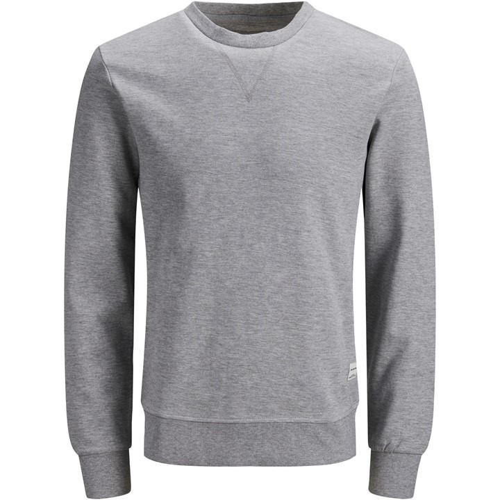 Jack And Jones Men's Grey Basic Crew Sweatshirt Large