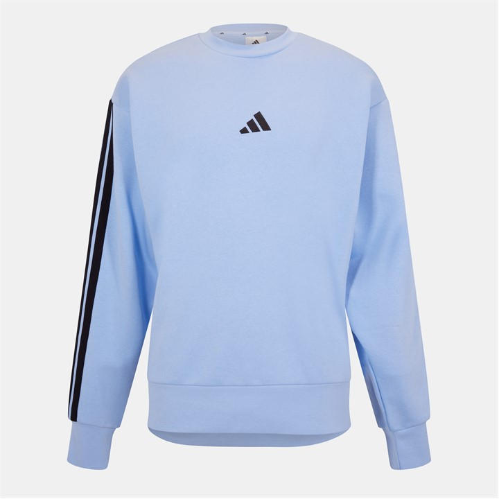 adidas Mens Crew 3-Stripes Pullover Sweatshirt - Blue