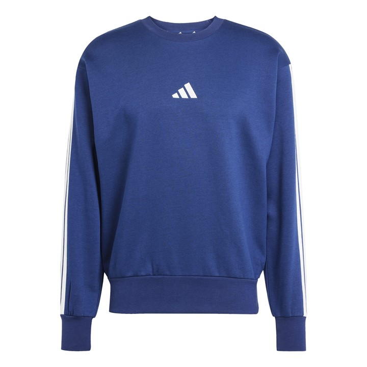 Adidas Men's Blue Essentials 3-Stripes Fleece Sweatshirt Extra Large