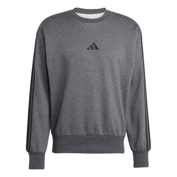 Adidas Men's Grey Essentials 3-Stripes Fleece Sweatshirt Extra Small