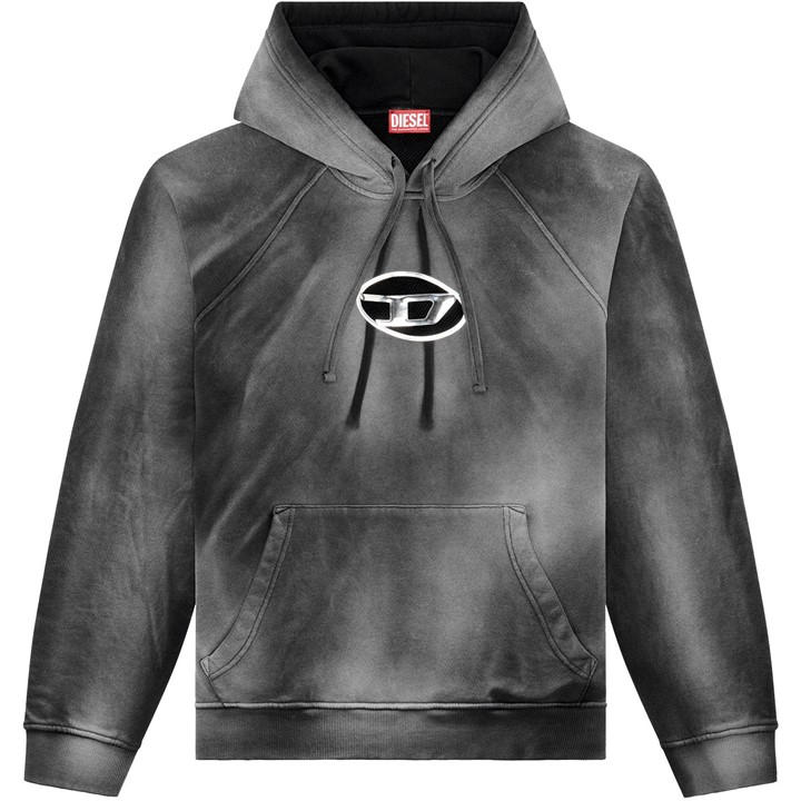 Diesel Men's Black Washed Logo Hoodie Medium