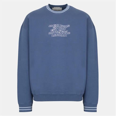 Jack Wills - Men's Tipped Graphic Cotton Long Sleeve Oversized Fit Crew Sweatshirt