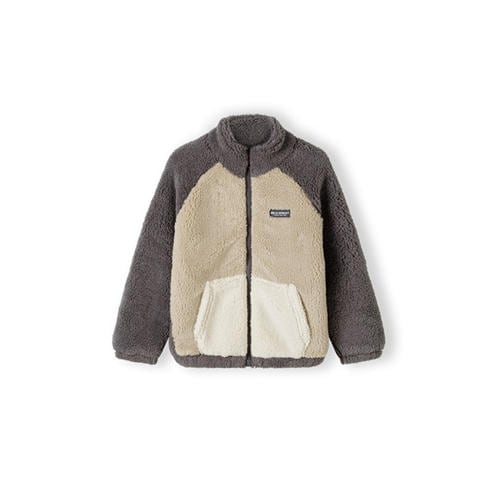 Minoti - Boys sherpa fleece jacket contrast pocket brown