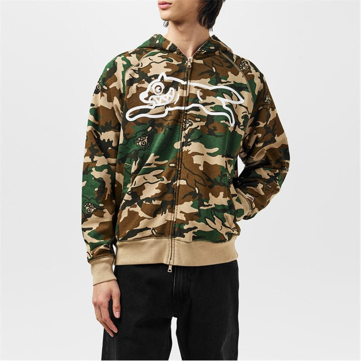 ICECREAM RUNNING DOG WOODLAND CAMO ZIP THROUGH HOODIE