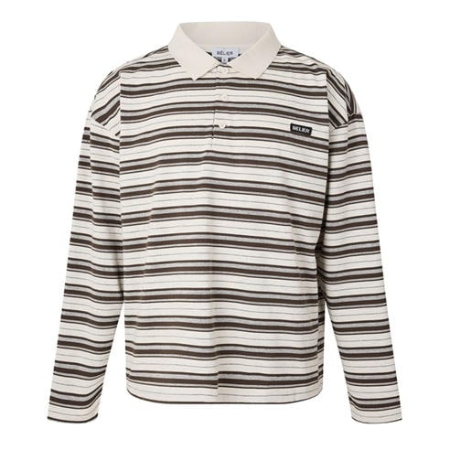 BELIER - Men's Stripe Long Sleeve Rugby Polo Shirt