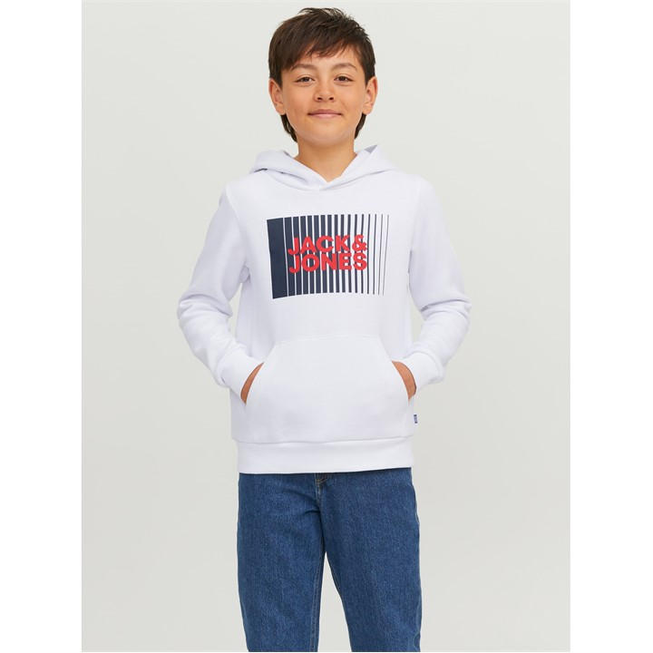 Jack And Jones Boys White Play Logo Hoodie Juniors Size 9