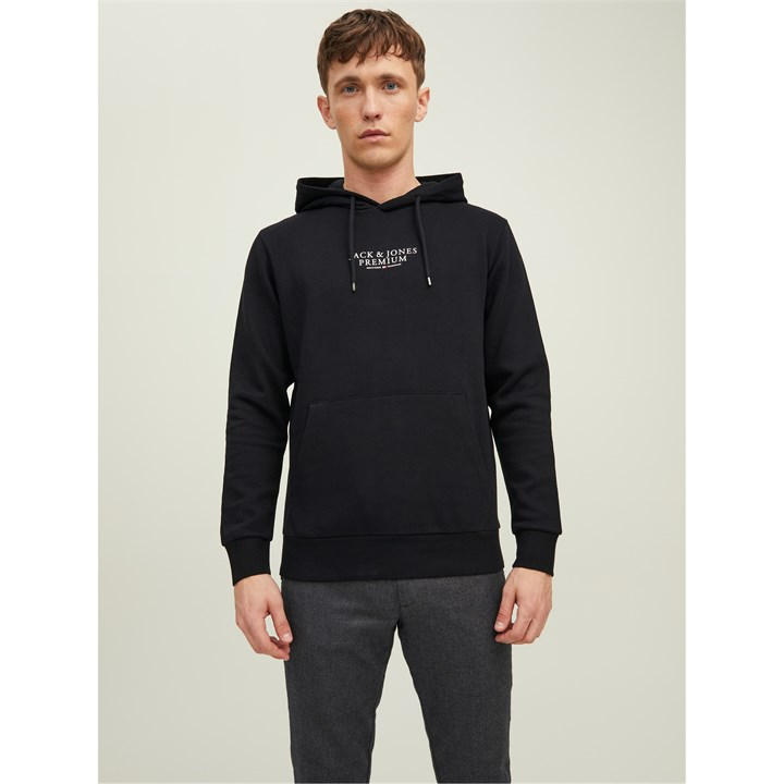 Jack And Jones Men's Black Archie Logo Hoodie Medium