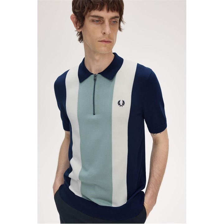 Fred Perry Men's Blue Vertical Stripe Zip Polo 2XL