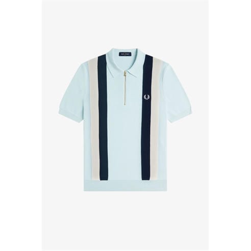 Fred Perry - Men's Vertical Stripe Zipped Short-Sleeve Polo Shirt