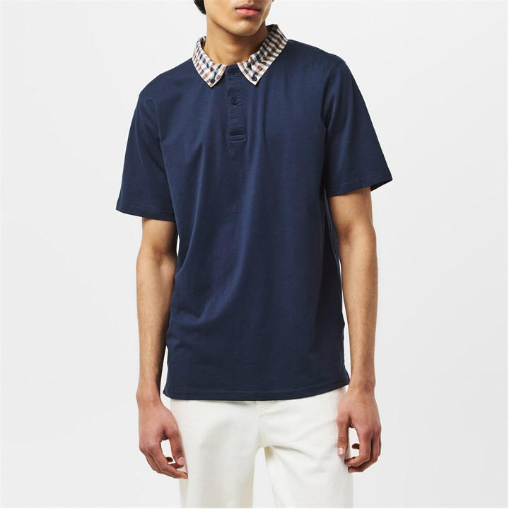 Navy - AQUASCUTUM - AquAct Chk Cllr Polo Sn52