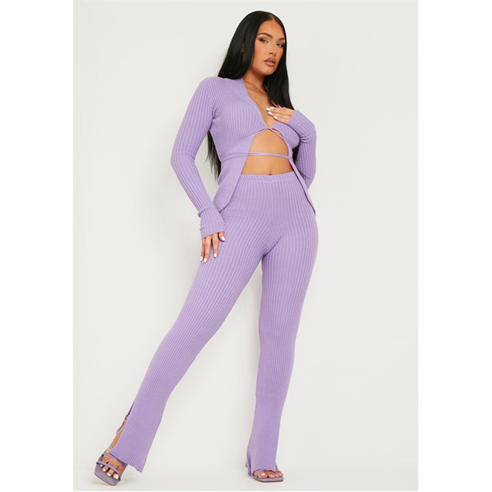 Missy Empire - Ribbed Knitted Side Split Trouser