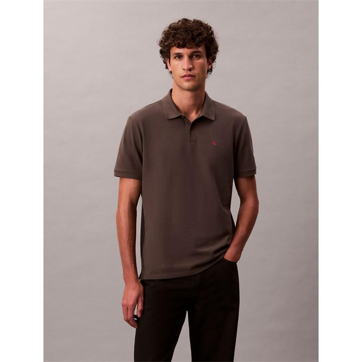 Calvin Klein Jeans Men's Brown Ckj Pique Short-Sleeve Polo Shirt