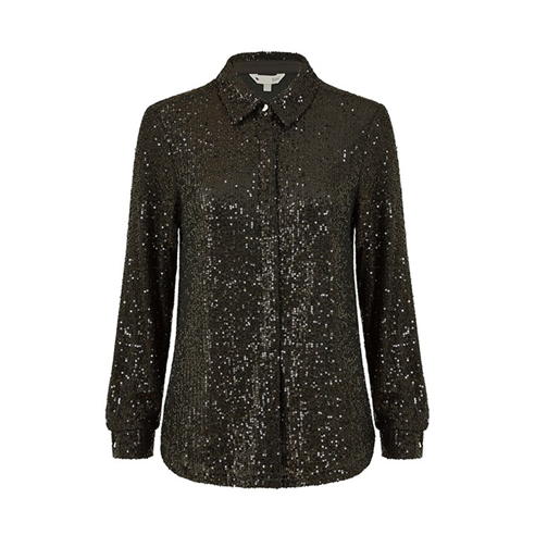 Yumi - Women's Black Sequin Long-Sleeve Blouse
