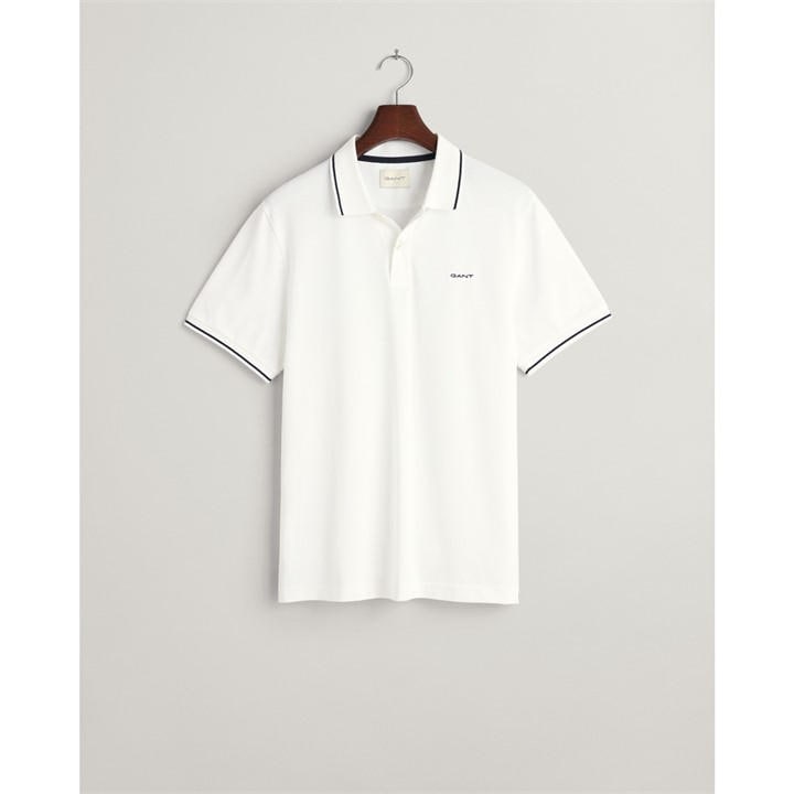 Gant Tipping Ss Pique Polo White S In Grey