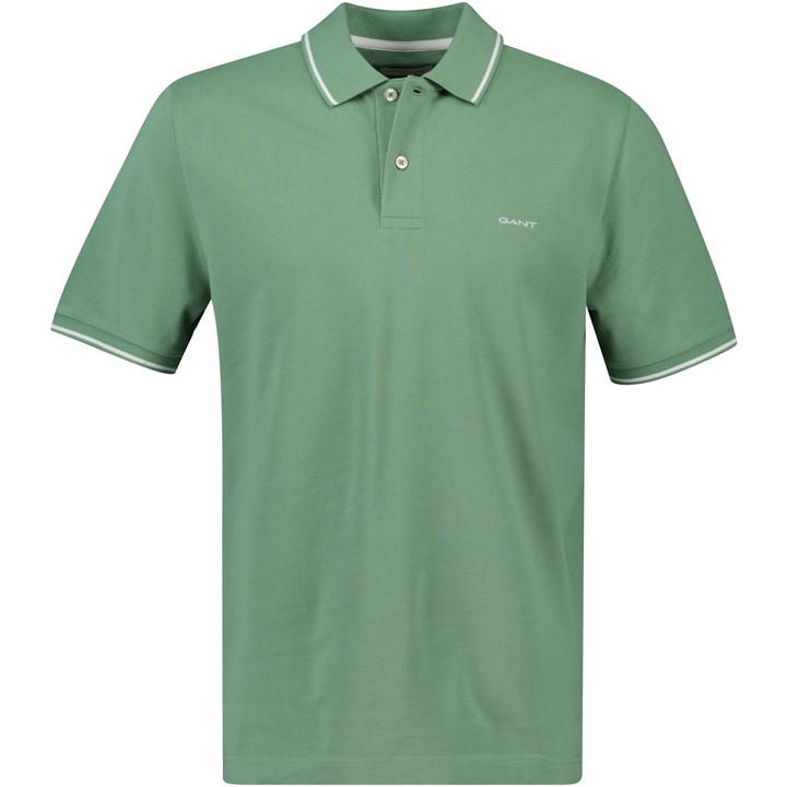 Gant Tipped Pique Polo Shir In Green