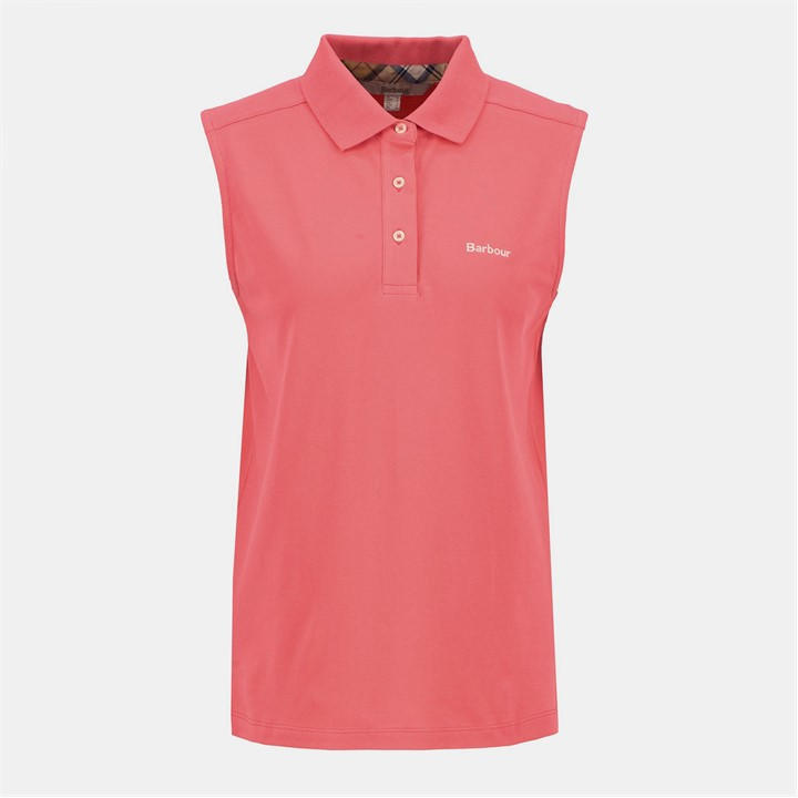 Barbour Women's Pink Bowford Sleeveless Polo Shirt Size 16