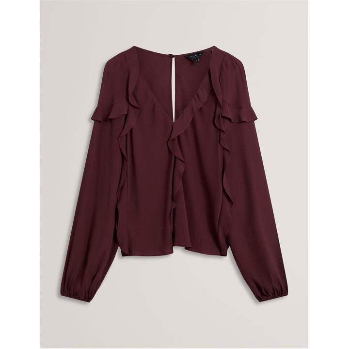 Ted Baker Women's Red Long-Sleeve Frill Blouse