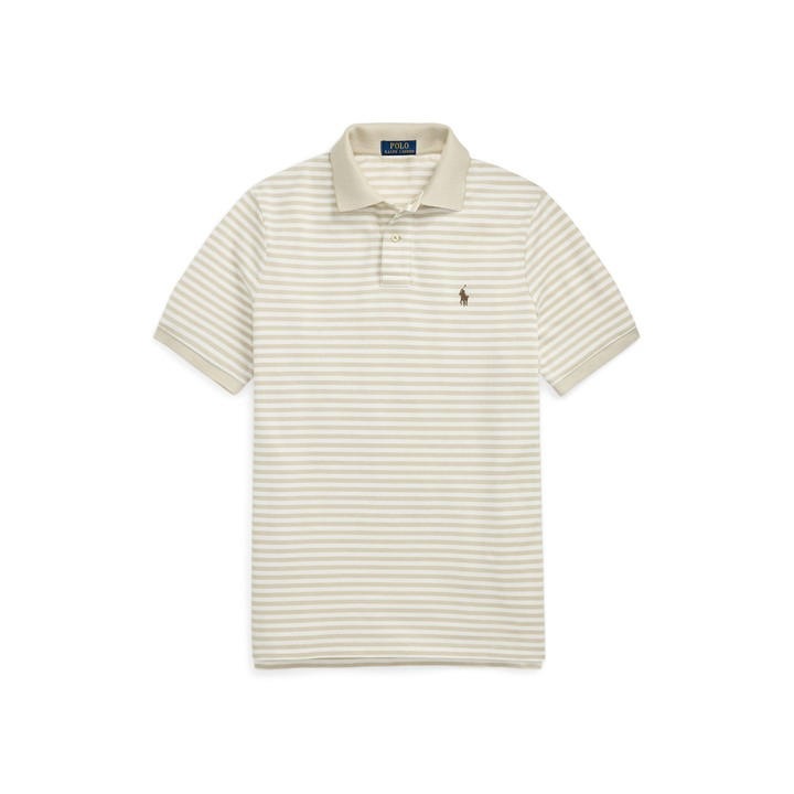 Polo Ralph Lauren Men's Beige Polo Custm Stpe Polo Medium