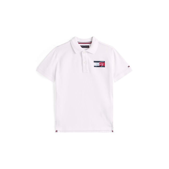 Tommy Hilfiger Boys White Tommy Scrpt Flg Polo